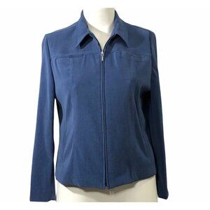 2/$30 Blazer Jacket Womens 14 Blue Zipper Corduroy Pockets Stretch Long Sleeve
